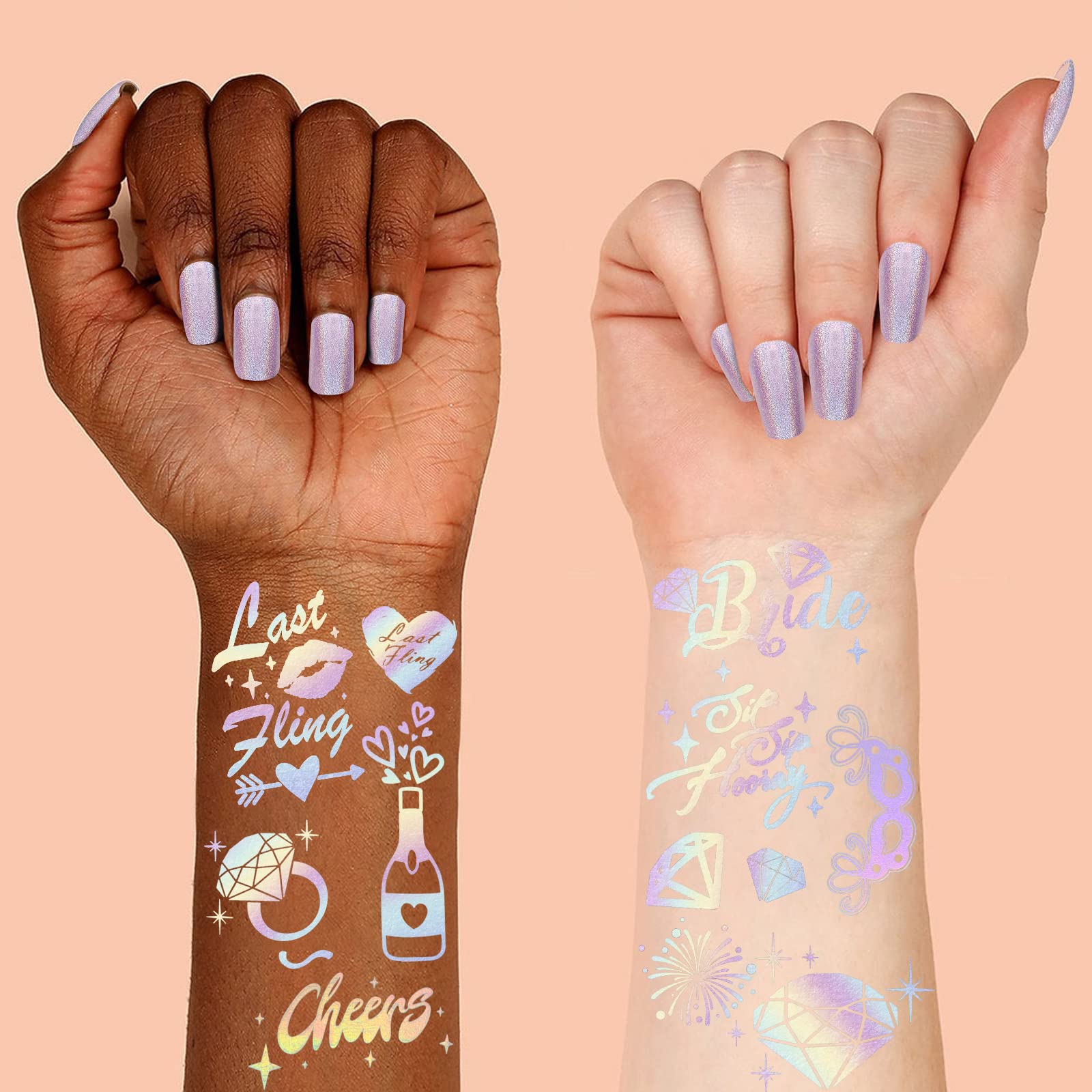 Konsait Bachelorette Temporary Tattoos,40 Pcs Iridescent Styles Bachelorette Party Decoration Bride to be party Favor Bridesmaid Favor Gift for Girls Women Bridal Shower Supplies - Image 3