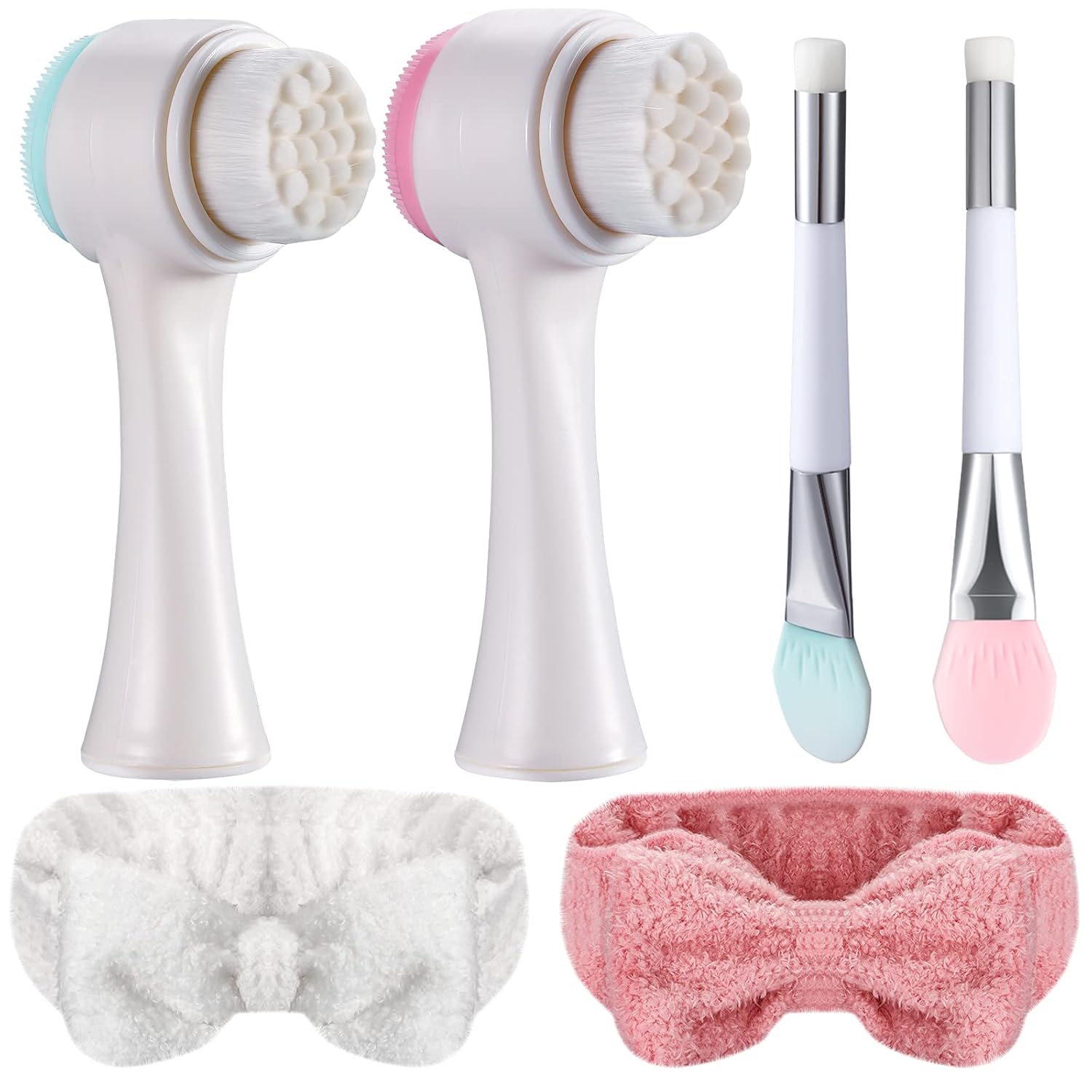 2 Pack Spa Headband, 2 Pack 2 in 1 Manual Facial Cleansing Exfoliator Massaging Brush, 2 Pack Face Applicator Lash Nose Cleansing Brush for Women Girls Washing Face Cleansing Exfoliator Makeup Yoga Sports Shower: Beauty