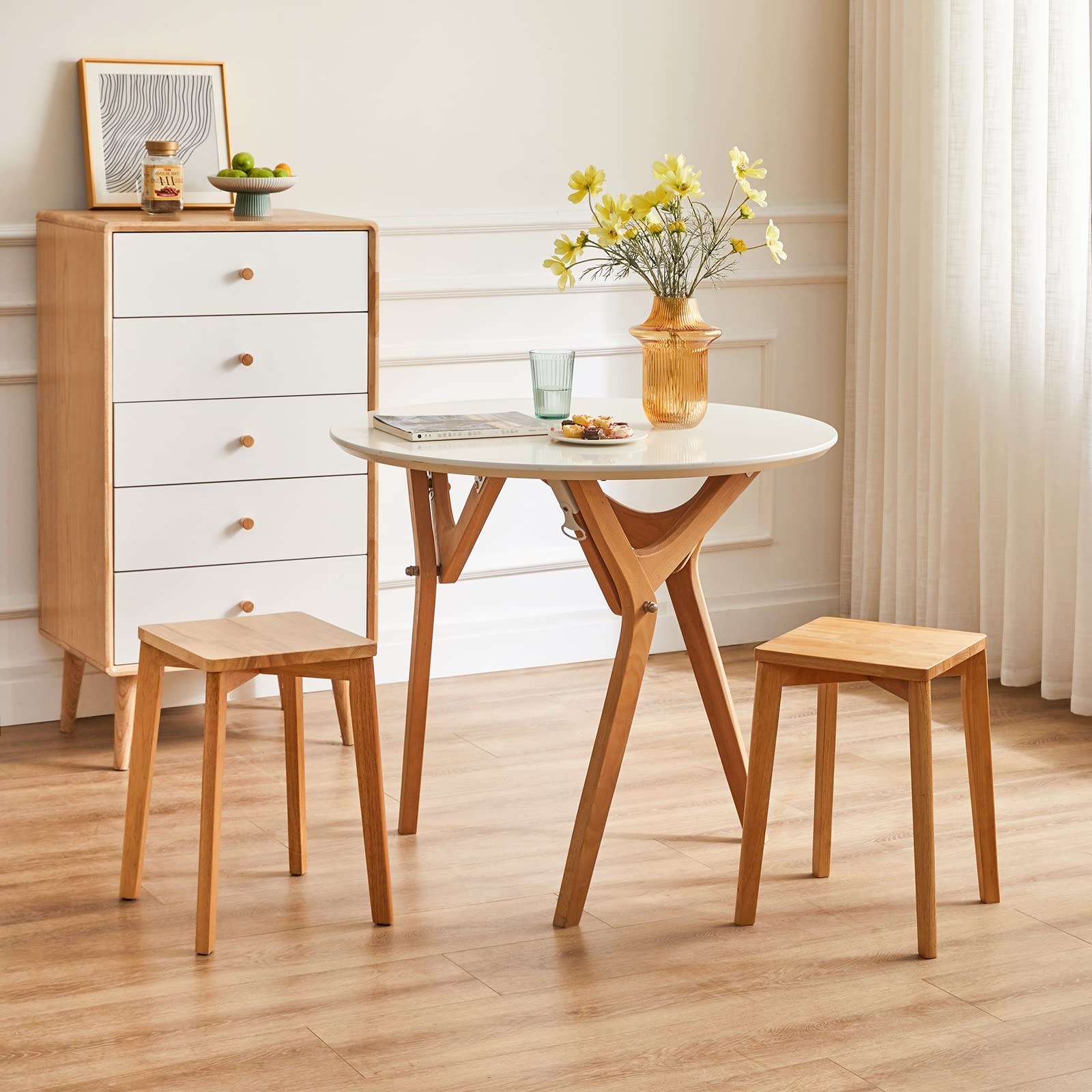 IBUYKE Chaise Salle à Manger/Tabourets de Bar Empilables en Bois Massif Sièges Lisses pour Salon, Cuisine, Bistrot pour Salon, Cuisine (4, Couleur Bois Naturel-4 pièces, M)