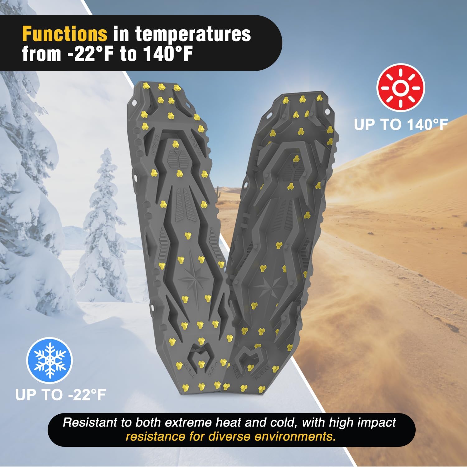 Nilight Recovery Off-Road Traction Boards 2Pcs 43"L x 13.3"W with Yellow Teeth for 4WD 4X4 Mud Sand Snow Includes 2PCS Mounting Kit & Carry Bag (Grey)