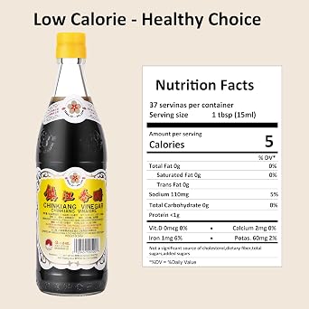 Gold Plum Chinkiang Vinegar, 18.6 FL Oz The Original Zhenjiang Black Vinegar, Chinese Black Rice Vinegar, Authentic Zhenjiang Xiang Cu for Potsticker, Dumpling, Eggroll, Salad, and Soup, 12-Pack