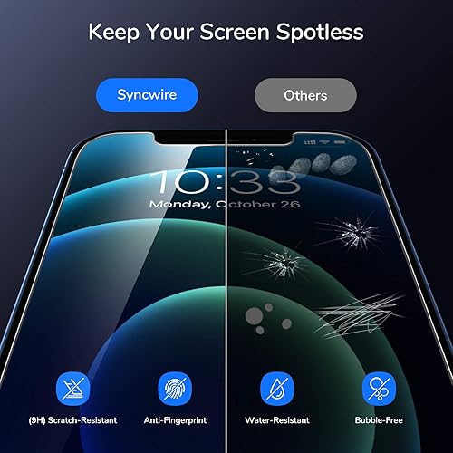 Miniatura 5 de SYNCWIRE Protector de pantalla para iPhone 1212 Pro, película de vidrio templado marco de fácil instalación dureza 9H compatible con fundas 99.99%