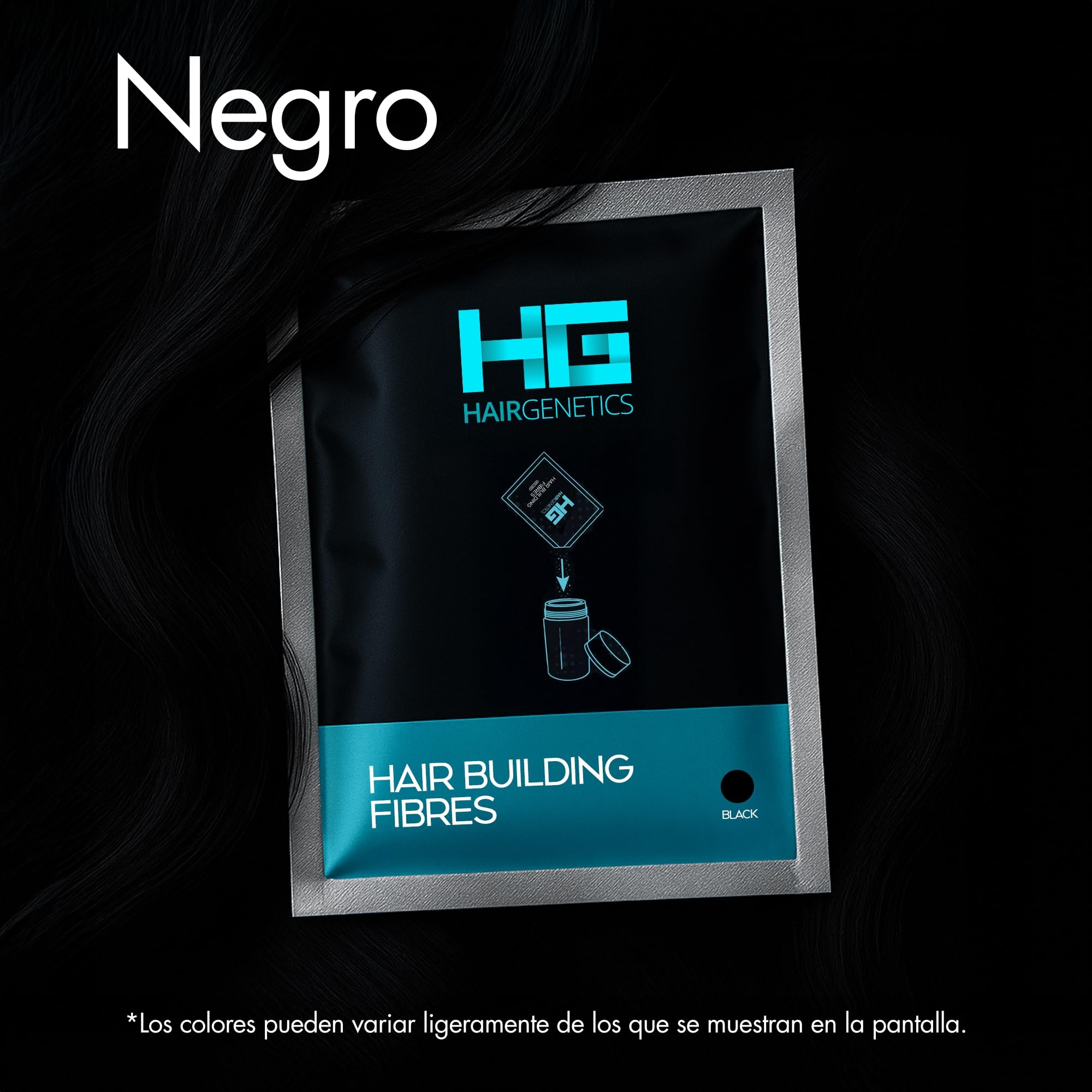 Hair Genetics Fibras Capilares Pack de Recarga – Fibra Capilar Natural para Cabello Fino y Caída del Cabello, Cobertura Instantánea y Volumen para Hombres y Mujeres, Fibras Capilares (Negro 50g)