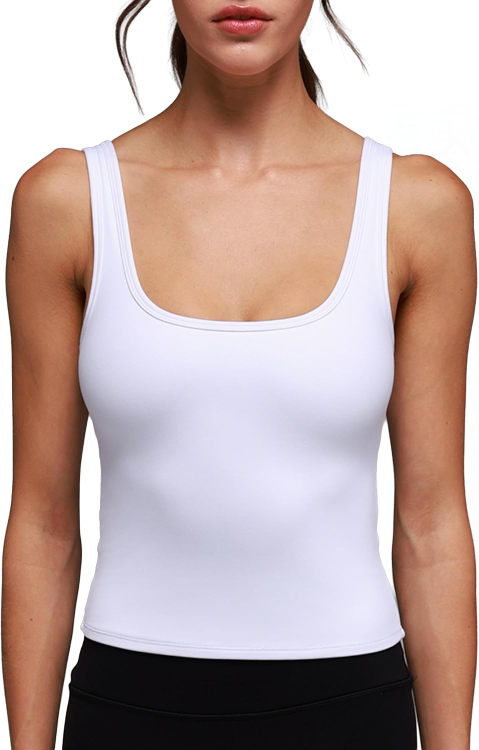 Double Lined Scoop Neck Daily Tank for Women - Cropped Yoga Top Sweat Wicking Medium Compression Workout Shirts
