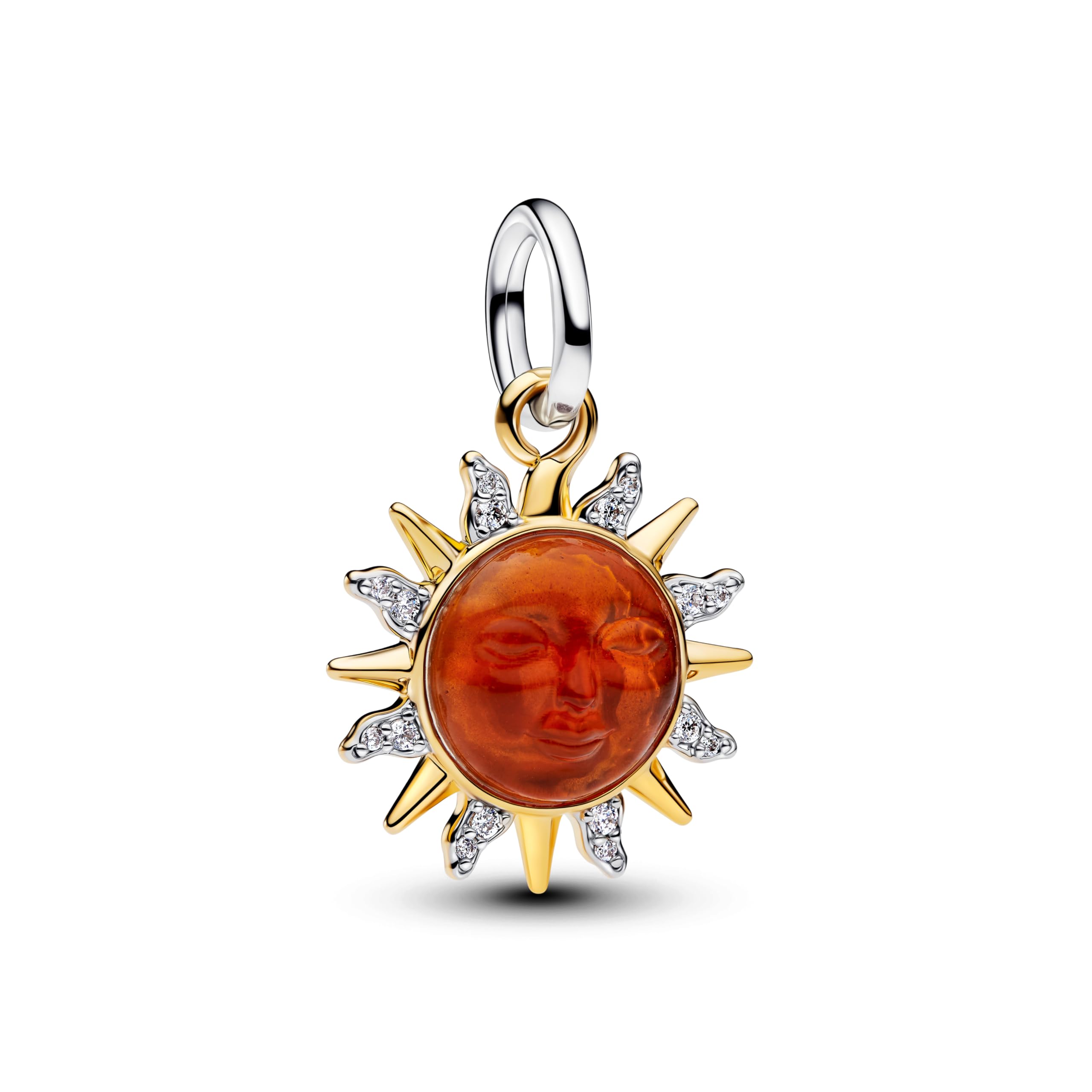 Sun Sterling Silver and 14k Gold Plated Dangle with Clear Cubic Zirconia, White Bioresin Man-​Made Mother of Pearl, Murano Glass and Transpar