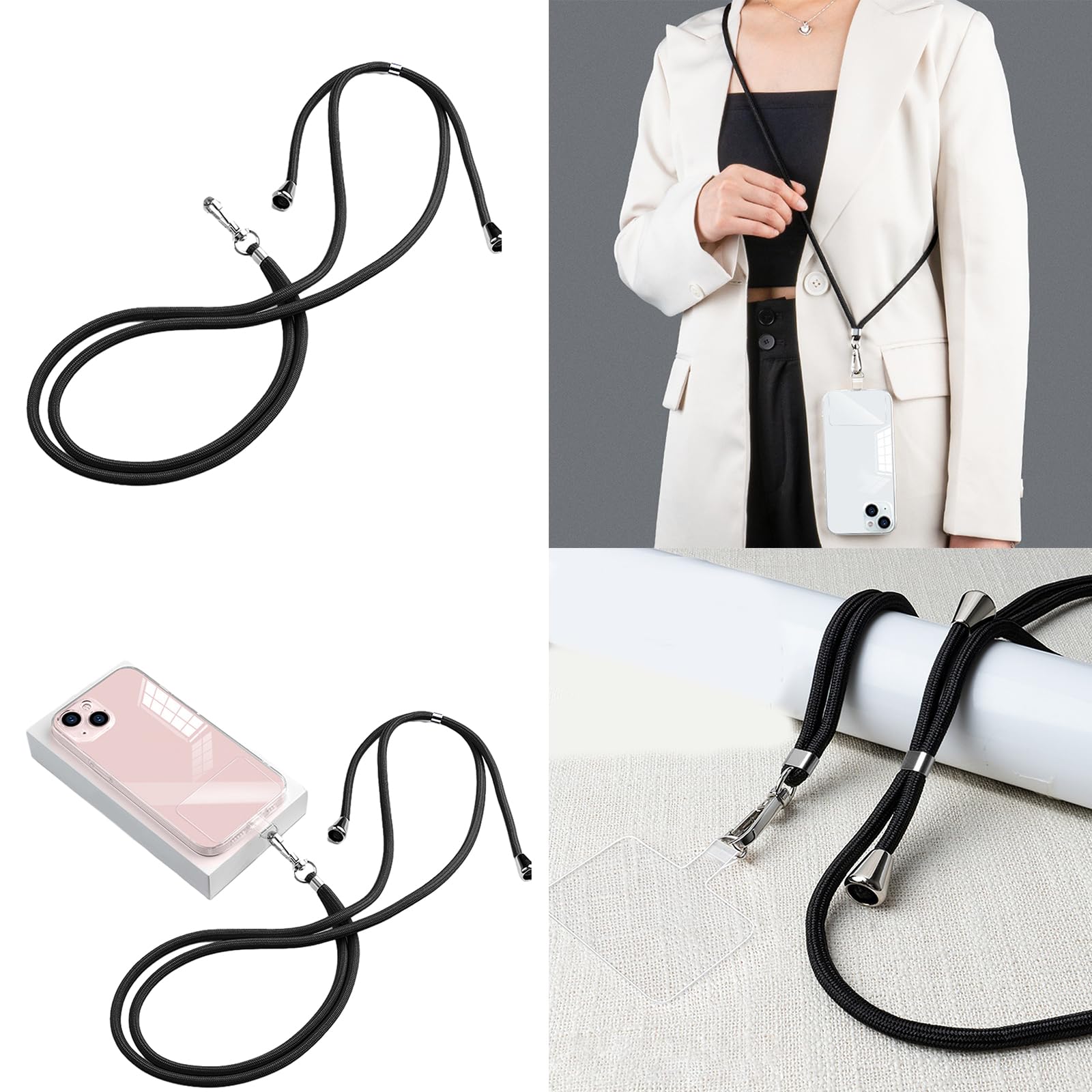 Kit Cordon Bandoulière Réglable Et Sangle Poignet Pour Téléphone - Crème