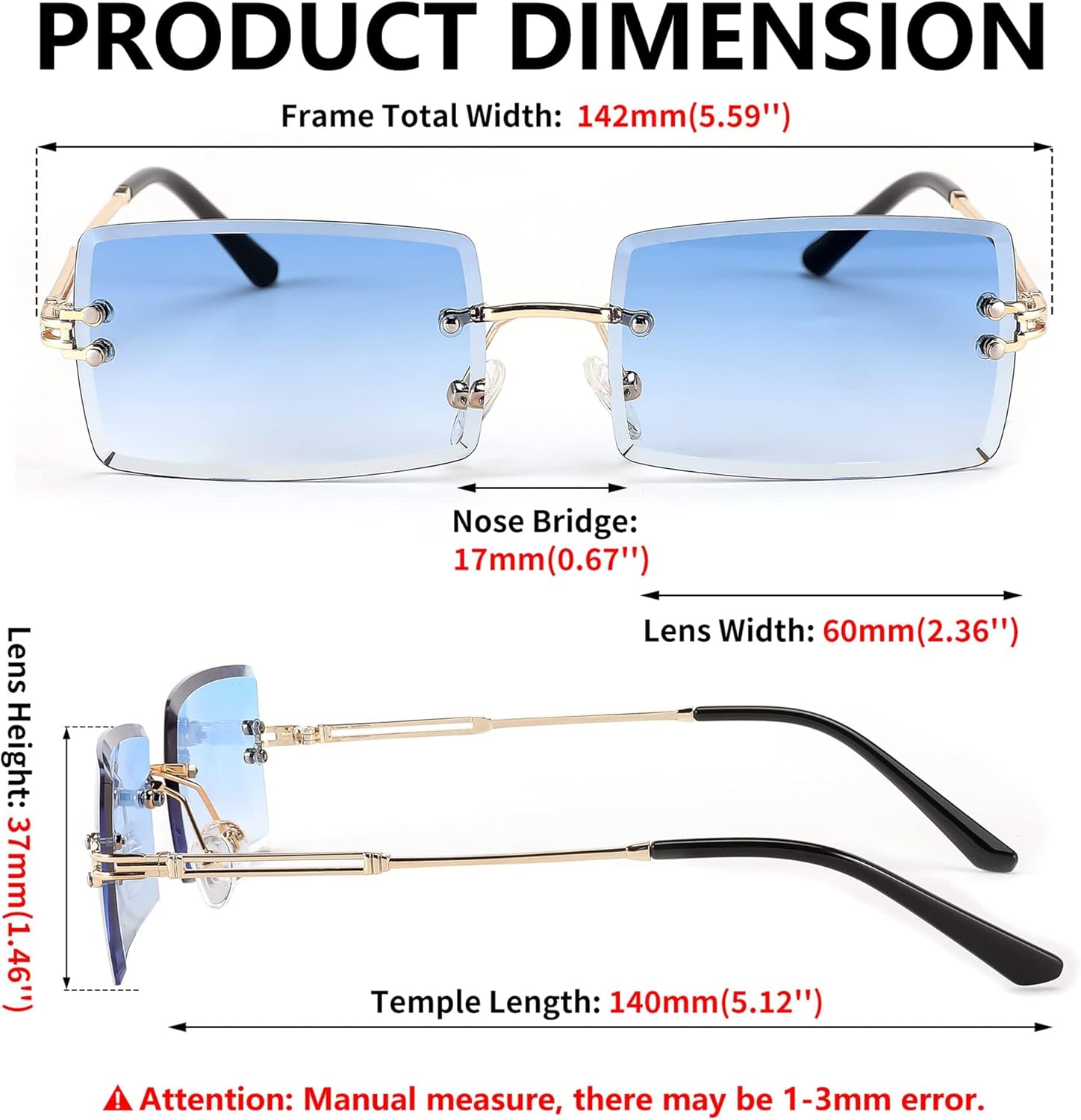 FEISEDY Vintage Rimless Sunglasses Rectangle Frameless Candy Color Glasses Women Men B2642 - Image 5