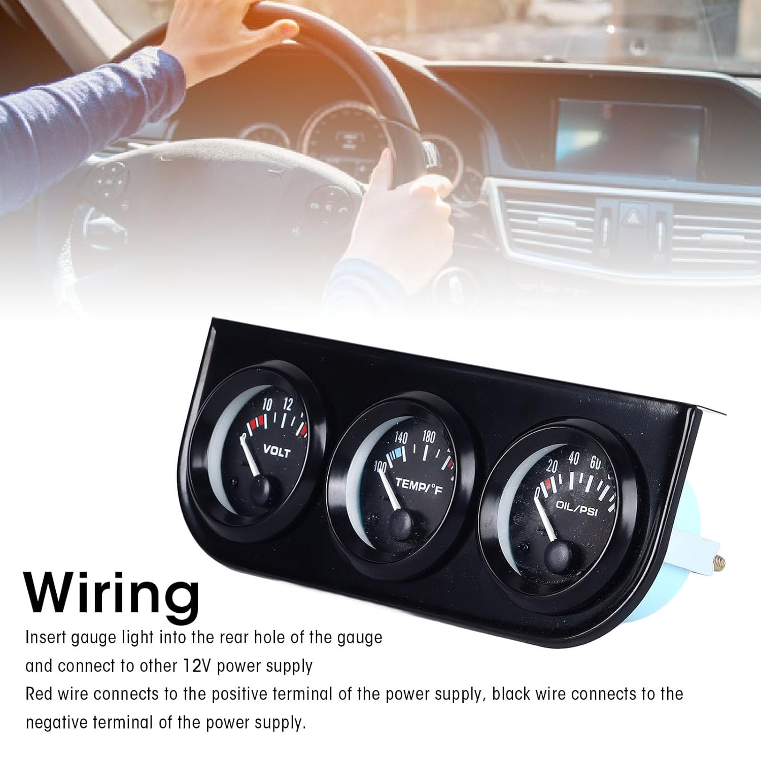 3 in Car Triple Gauge Kit Multifunctional Mechanical Voltmeter Temperature Oil Pressure Meter for DC12V Cars