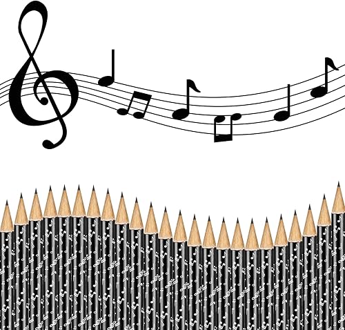 Miniatura 3 de Chinco 24 lápices de notas musicales, lápices de música, lápices redondos divertidos, estuche de madera con borrador para estudiantes, niños,