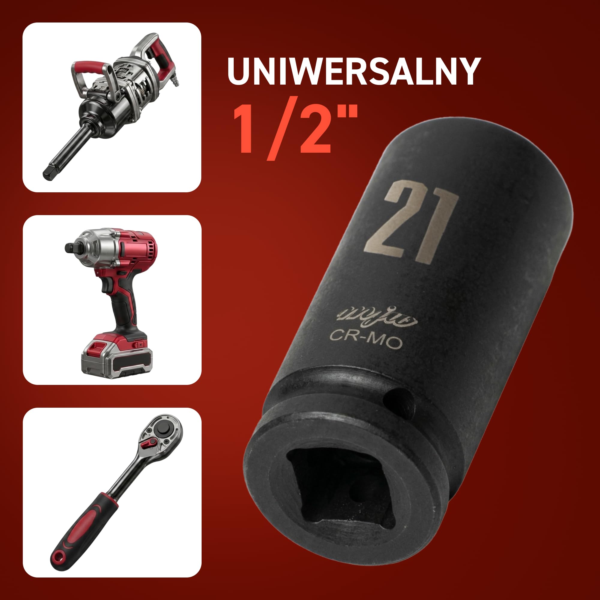 MJW Nasadki udarowe CrMo 1/2" 35 el. (8–32 mm krótkie, 10–32 mm długie) – zestaw nasadek udarowych do kluczy udarowych i narzędzi ręcznych – do garażu i profesjonalnego warsztatu