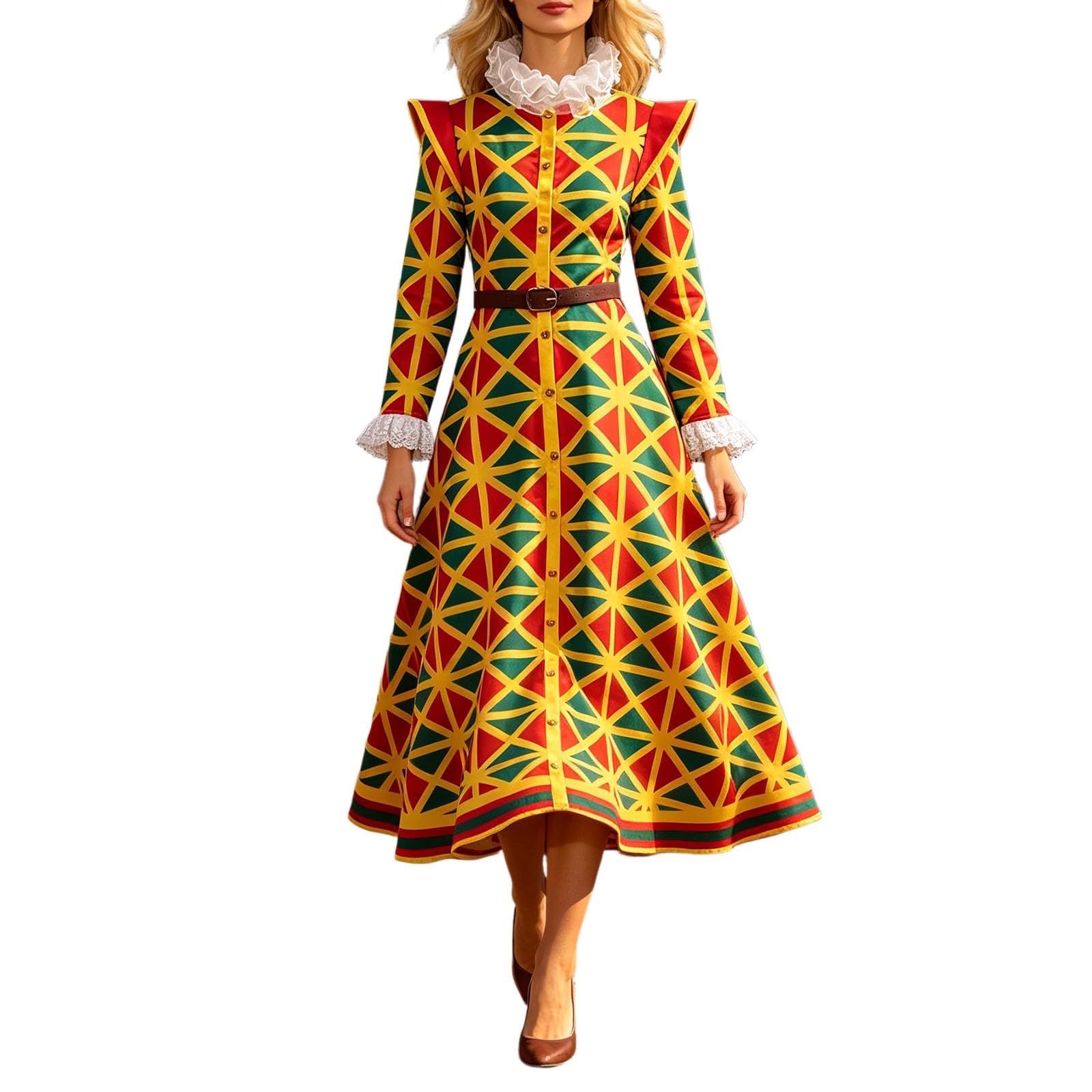 Zirkusclown-Kostüm Damen Cosplay-Kostüm Clown Kleid Zirkus Partykled mit Gürtel Halloween Cosplay Gelb Clownskostüm Lustige Kleidung Clown Mottoparty Minikleid Faschingskostüme