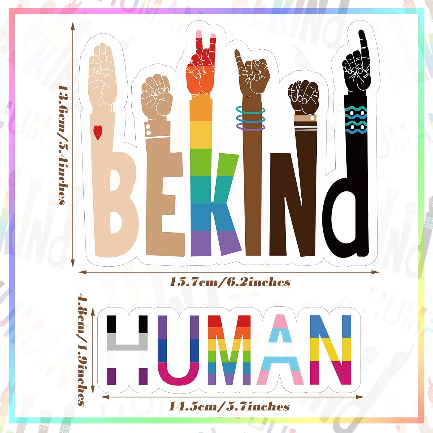 Be Kind Stickers Pride Stickers Human Rainbow Pride Decals for Cars Be Kind Sign ASL Mark Auto Truck Bumper Wall Laptop(12)