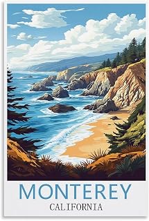 Monterey California Vintage Travel Poster Print Canvas Wall Art for Bedroom Living Room HD Print Posters 20x30inch(50x75cm)