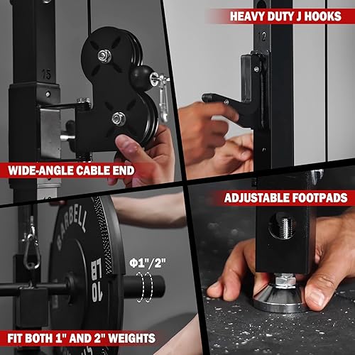 Miniatura 8 de Mikolo Estante plegable para sentadillas, estante de alimentación montado en la pared con máquina cruzada de cables y tracción LAT, entrenador