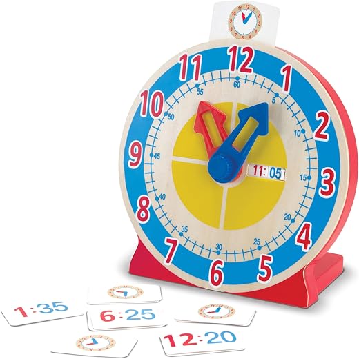 Melissa & Doug Turn & Tell Wooden Clock Educational Toy with 12 Reversible Time Cards
