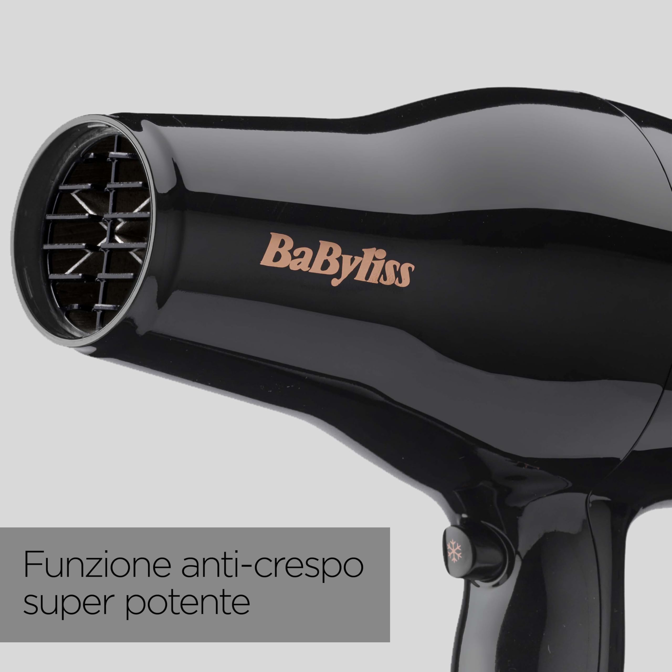 BaByliss Asciugacapelli con motore AC Professionale da 2300W, Phon Capelli, Funzione ionica anti-crespo, 3 temperature, 2 velocità, nero, D5245E