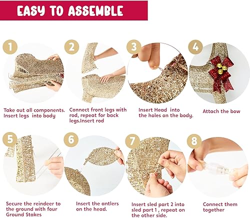 Miniatura 6 de Reno de Navidad para exteriores con luces, juego de 3 ciervos de 4 pies de alto con 240 LED, estacas de suelo, perfecto como decoración navideña