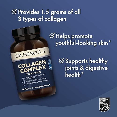 Miniatura 4 de Dr. Mercola Complejo de colágeno - Apoya la piel y el tejido conectivo - Colágeno tipo I, II y III - Sin OMG, sin gluten y sin soja - 90 tabletas