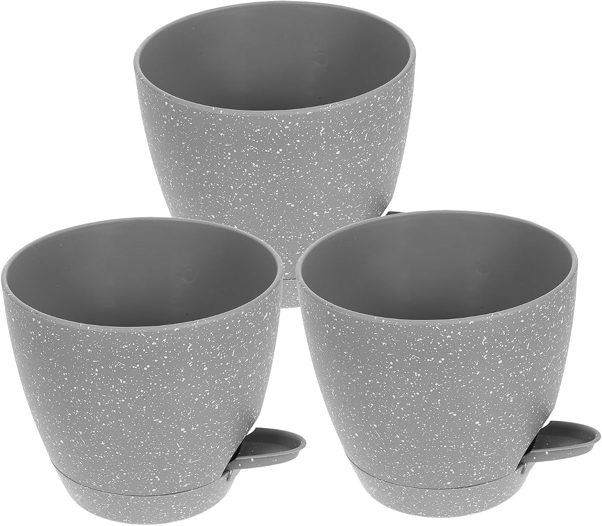 Self-Watering Flower Pots for Indoor Plants 6.5-inch Gray Speckled Planters 3pcs Hydroponic Herb and Succulent Plant Containers for Office and Home Gardening