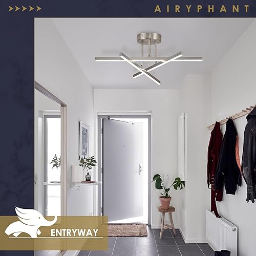 Miniatura 4 de Lámpara LED moderna de 18 W, regulable de níquel semiempotrado, lámpara de techo para cocina, comedor, vestíbulo, entrada, 23.82 pulgadas