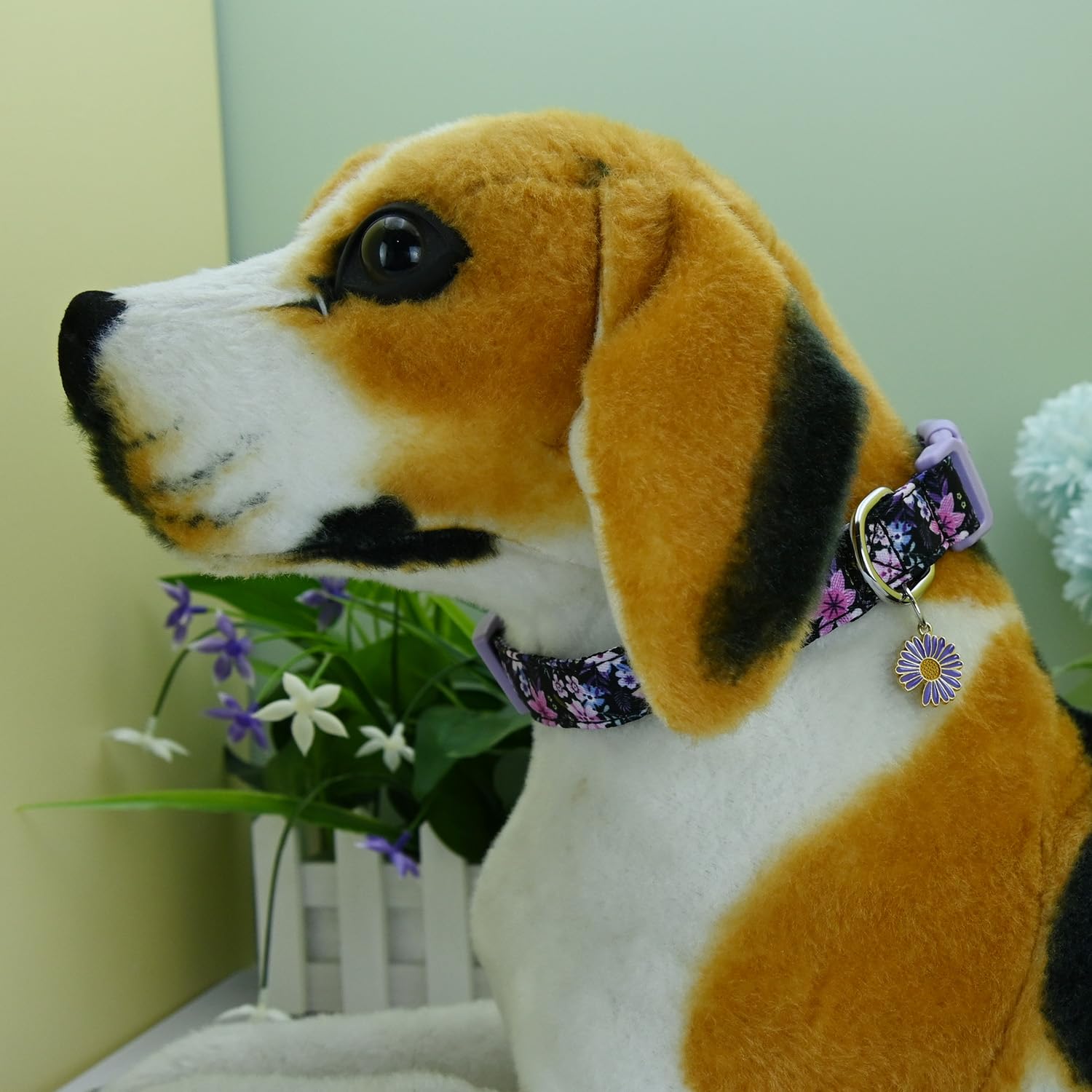 Newtensina Fashion 2 Pieces Flower Pattern Dog Collar with a Petal Pendant for Medium Dogs Large Dogs - PurpleRoseo - L - Image 4