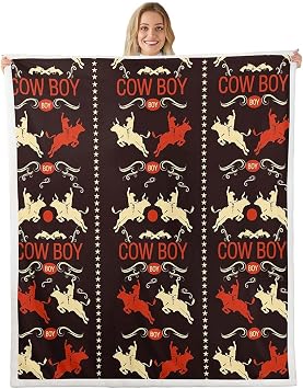 Cool Cowboy Blanket Western Farmhouse Throw Blanket for Adult Women Rustic Farmstyle Fleece Blanket Bullfight Games Fuzzy Blanket Boho Exotic Tribe Style Sherpa Blanket 30"x40"