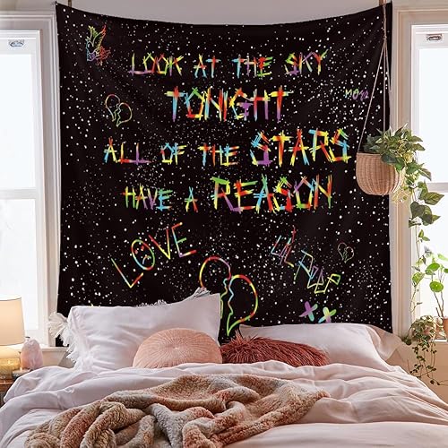 Miniatura 2 de Jhdstore Blacklight Lil Peep - Tapiz de pared de rapero, tapiz de pared Lil Peep, tapiz de estrellas blancas y negras para dormitorio, dormitorio,