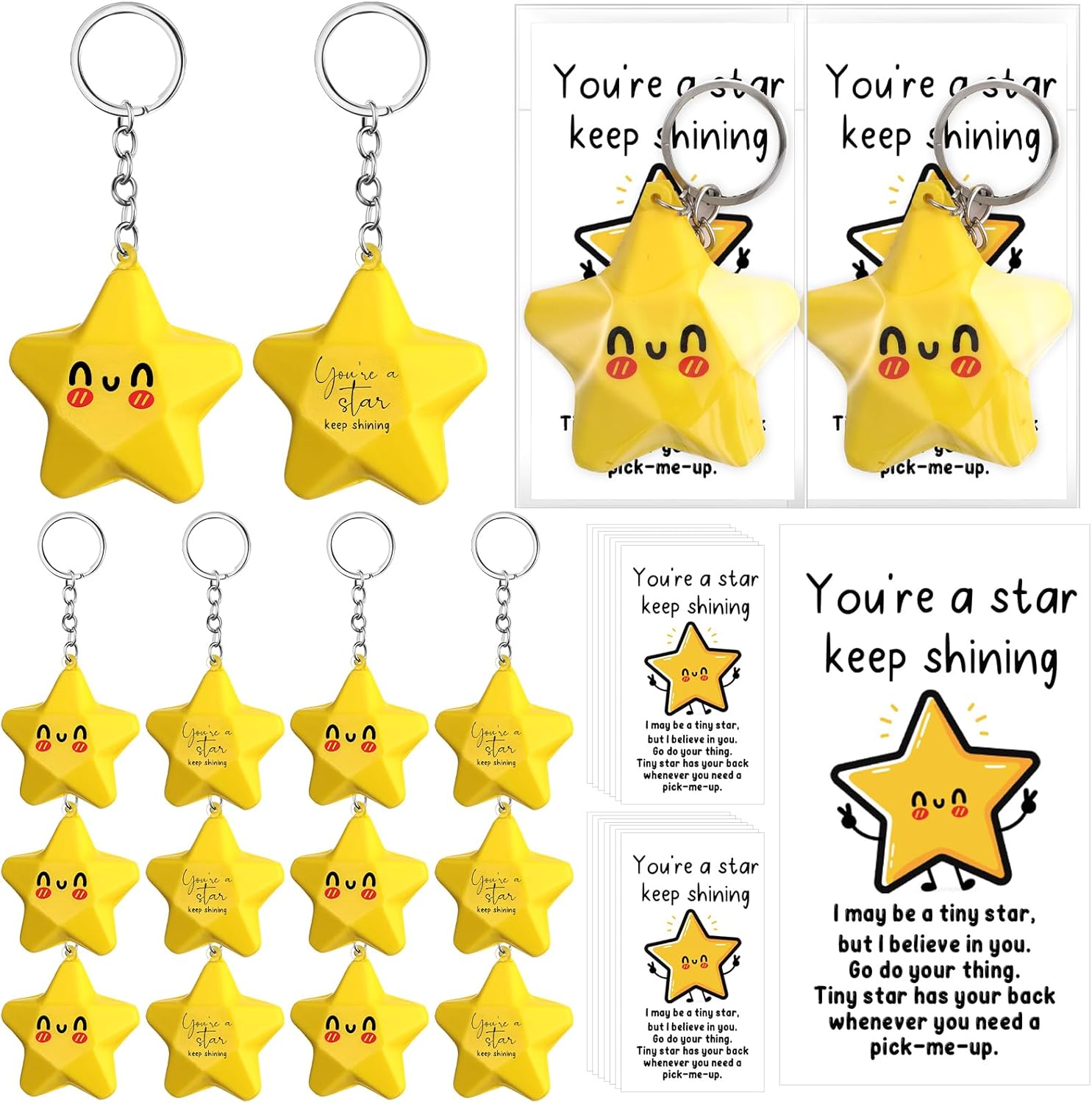 60 Set Inspirational Gifts Star Keychain with You Are a Star Card Valentines Thank You Gift for Team Employee Coworkers (Yellow)