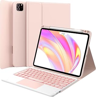 GreenLaw Touch iPad Pro 11 Case with Keyboard 2022, 7-Color Backlit, Stain Resistant, Smart Trackpad, Waterproof Cover, Rechargeable Keyboard for iPad Pro 11 inch 4th/3rd/2nd/1st Gen, Pink Blush