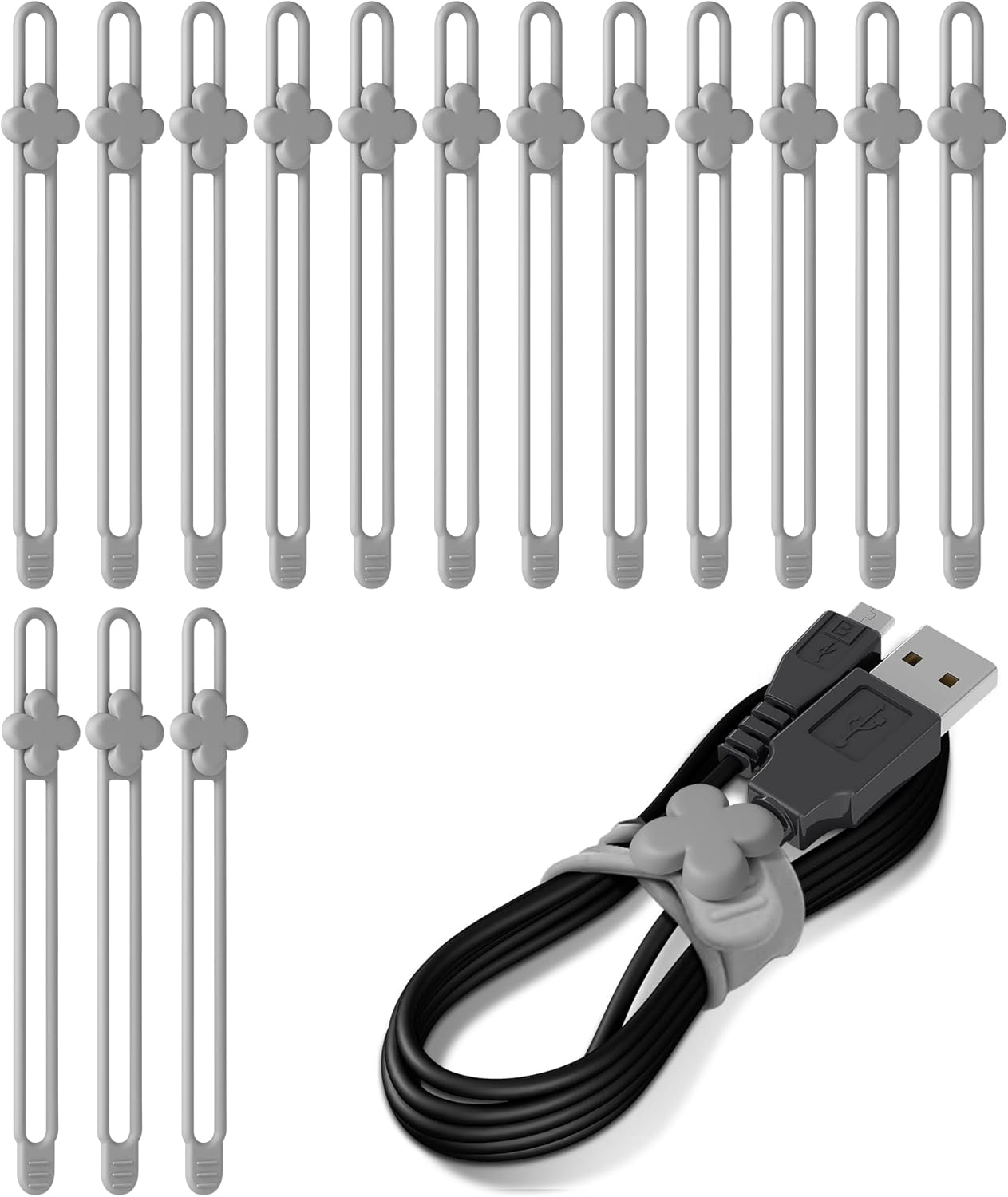 Nearockle Silicone Cable Ties, 15Pcs 4.2" Reusable Cable