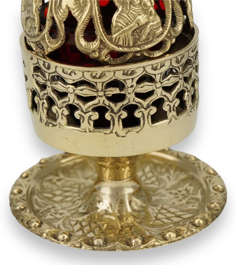 Standing Vigil Oil Lamp with Theotokos Design Lid - Home Altar or Church Use