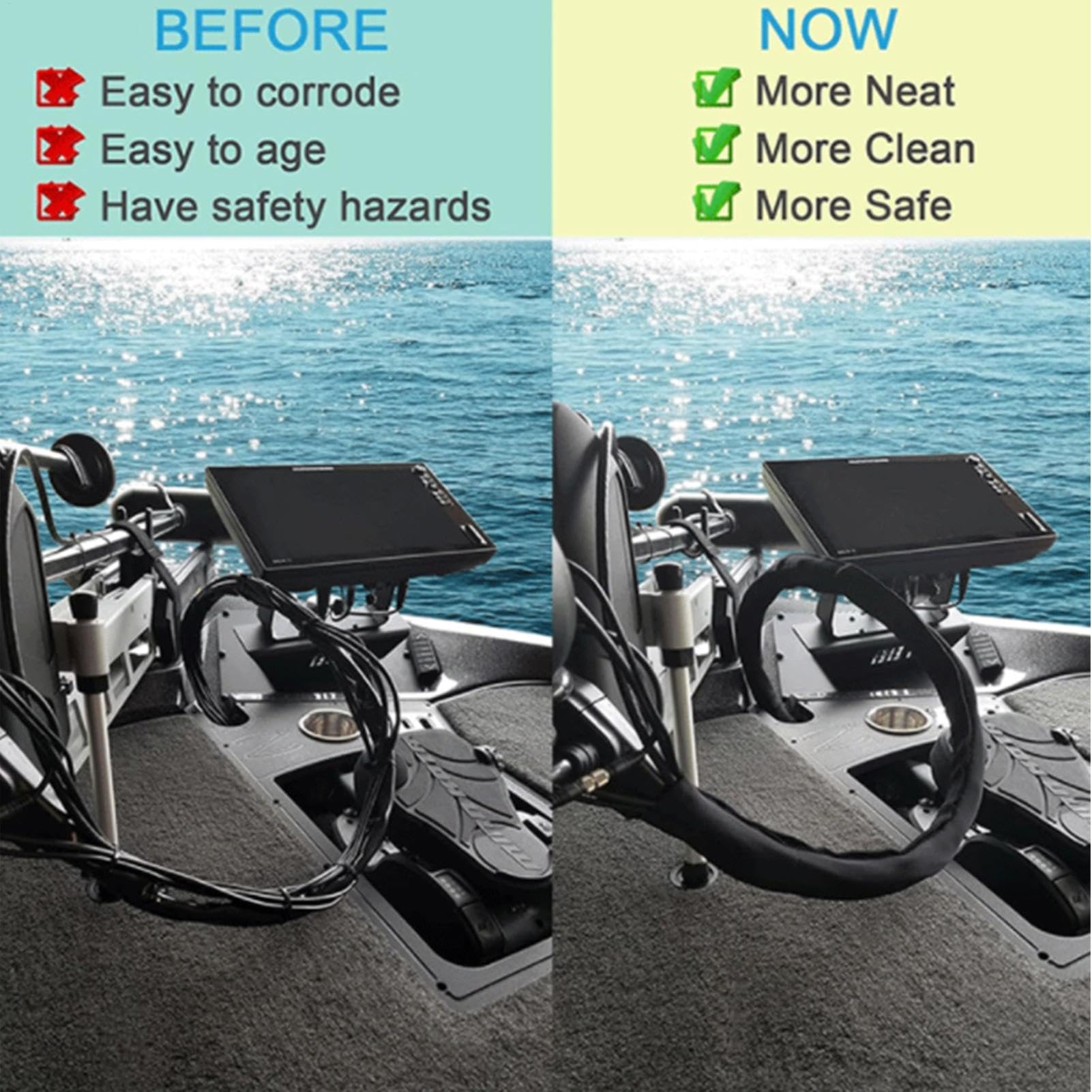 Copertura per cavi in neoprene, organizer per cavi elettrici, di protezione per motore da pesca, barca, auto, camion, installazione semplice e durevole