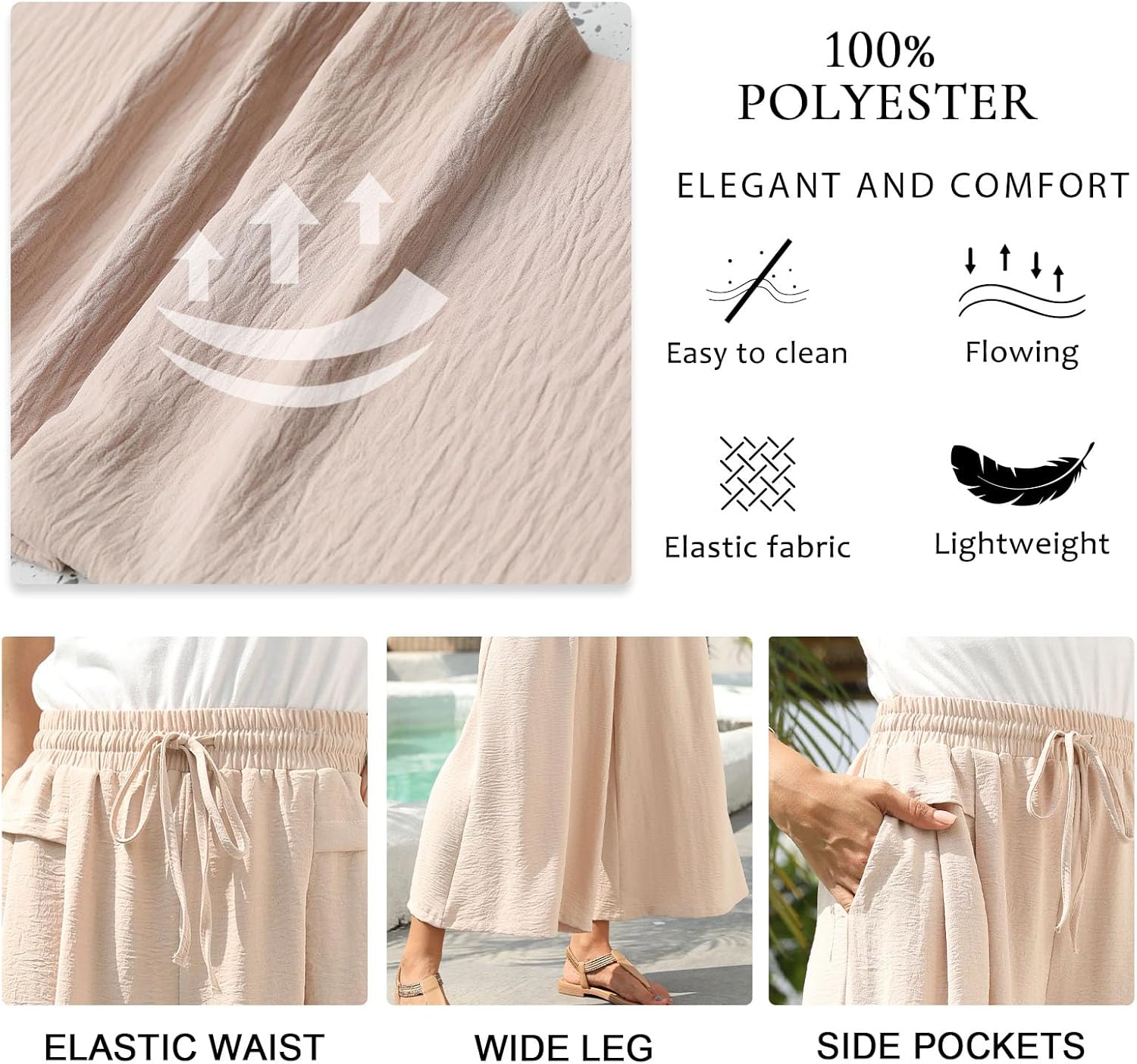 Aodemo Women's Plus Size Palazzo Pants Dressy Wide Leg Pants High Waist Casual Beach Flowy Culottes with Pockets - Image 4