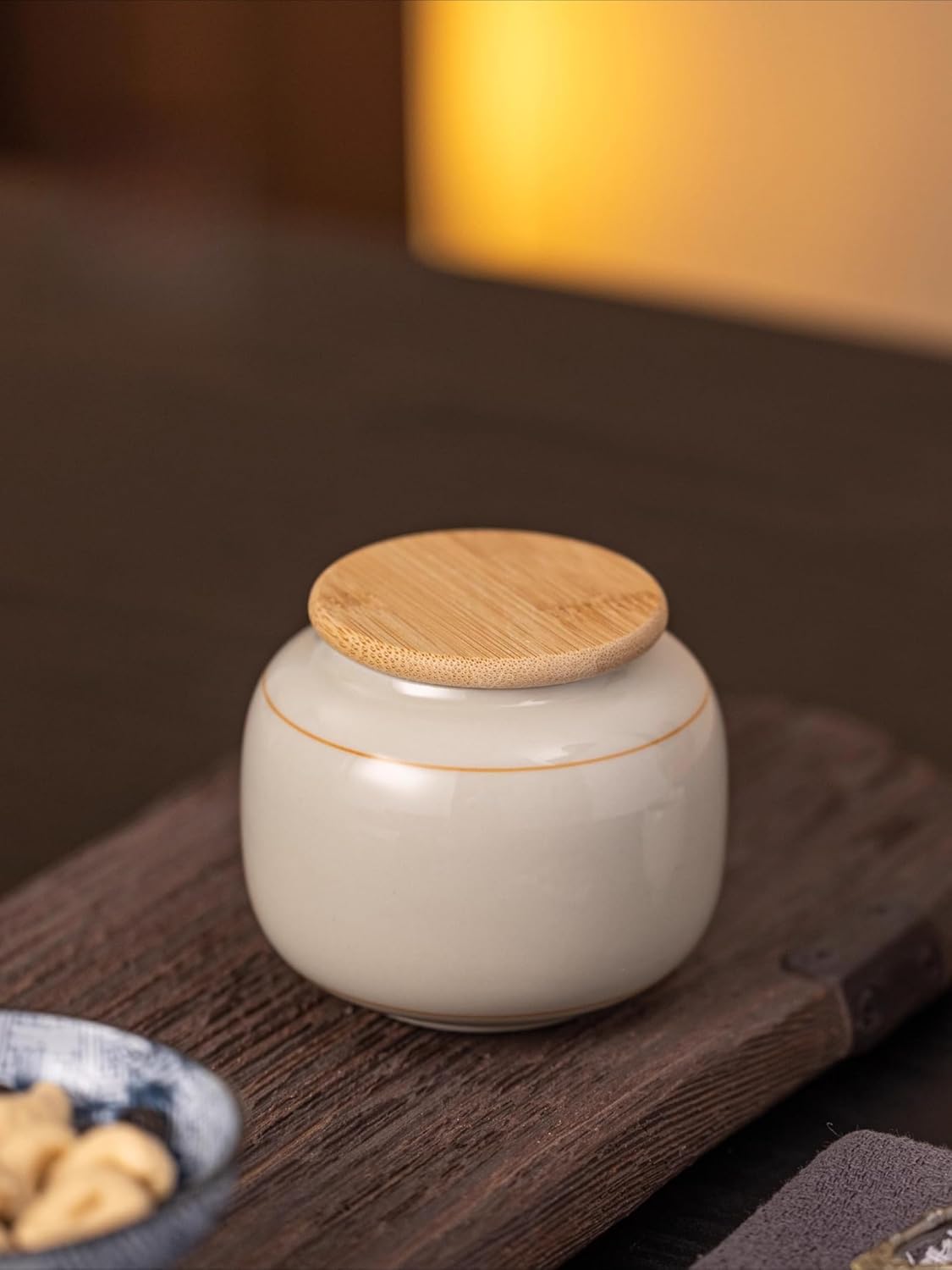 Gray Tea Caddy Ceramics, 65ml 2.0oz, Sealed Jar Chinese Kung Fu Tea Set Accessories