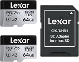 Lexar Silver Plus Lot de 2 Cartes Micro SD 64 Go, jusqu'à 205 Mo/s - 1