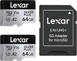 Lexar Silver Plus 64GB 2-Pack Micro SD Card up to 205 MB/…