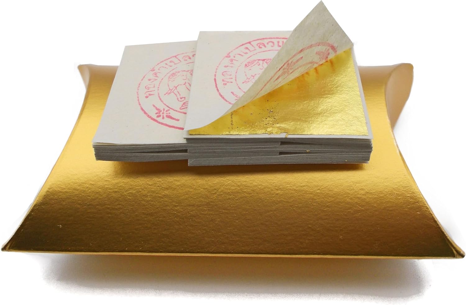 Generic 24K (999/1000) Genuine Gold Leaf Sheets, 1.57"" x 1.57"" (4 cm x 4 cm), Handmade in Thailand - Real Gold Perfect for Art & Decor, Pack of 50 in Special Gold Color Box, gold_4cm_box_50