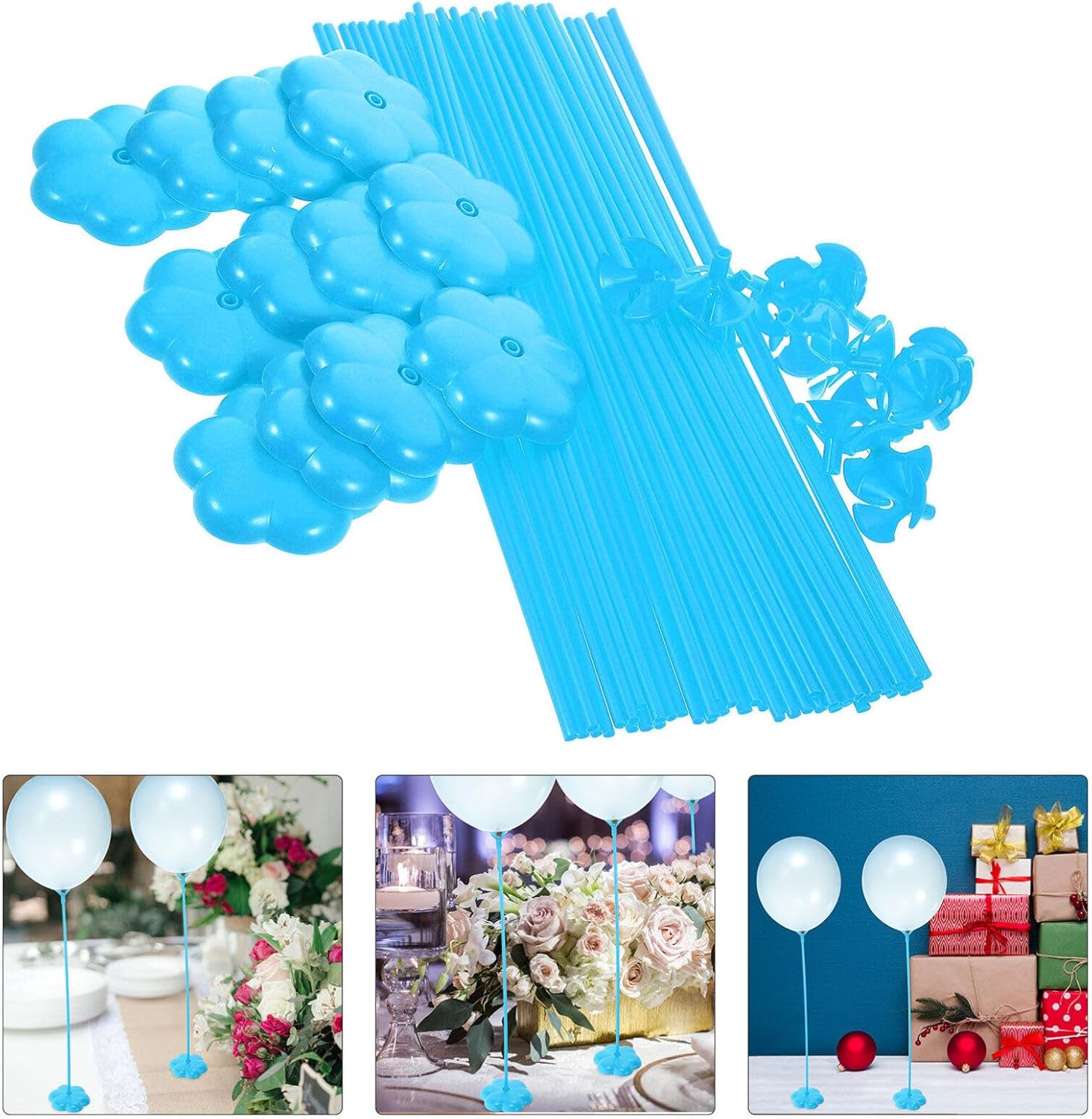 ABOOFAN 50pcs Balloon Support Stick with Base Reusable Tabletop Balloon Holders for Party Decorations Easy to Assemble Stands for Birthday Wedding and Festive Events