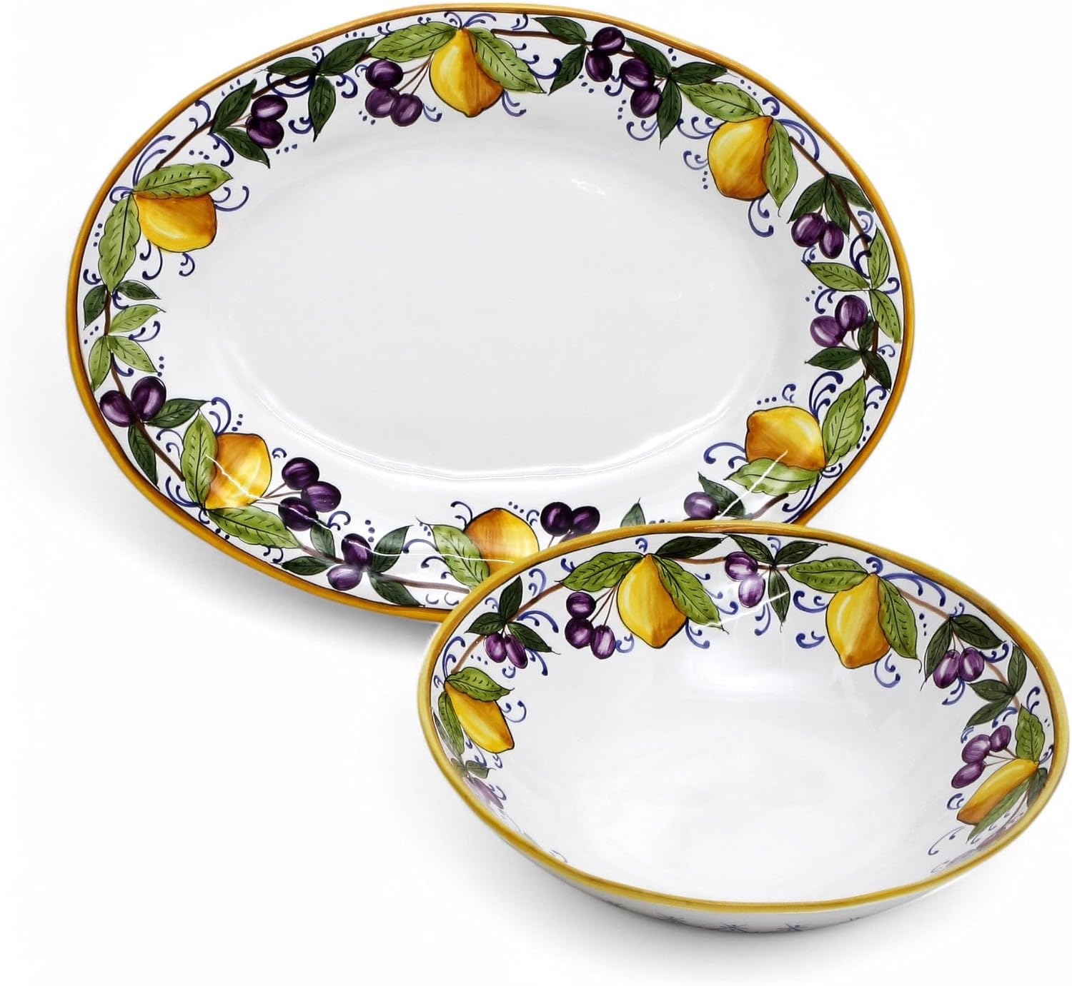 LIMONI Positano Two Pieces Serving Set Bundle - Handpainted in Italy. Shipped from the USA with Certificate of Authenticity.
