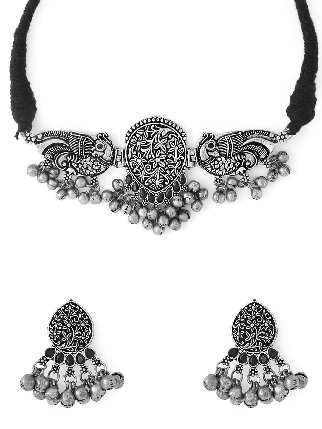 Yellow Chimes Silver Oxidised Necklace Set Peacock Design Ghungroo Choker Necklace Set for Women & Girls (B09VGYXPJC) Amazon Price History, Amazon Price Tracker