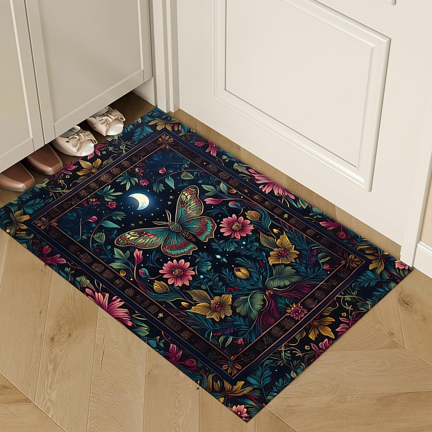 Luna Moth Rug,Mystic Butterfly Rug,Moonlit Floral Decor,Boho Living Room Rug Floral Home Decor,Garden Rug,Gothic Floral Decor Floral Area Rug Dark Academia Rug Cottagecore Rug 23.6"x35.4"