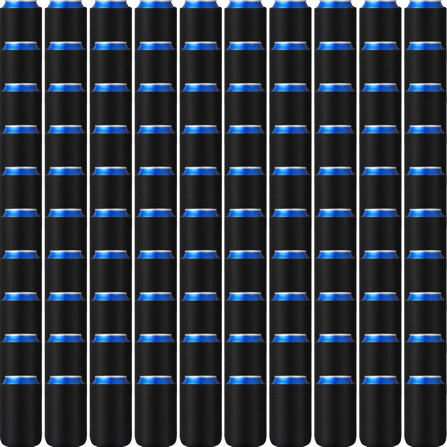 Chengu 100 Pack Blank Beer Can Cooler Sleeves Soft Insulated Reusable Drink Cooler Bulk Collapsible Sublimation Can Cooler Sleeves for Wedding Party Supplies (Black, Simple Style)