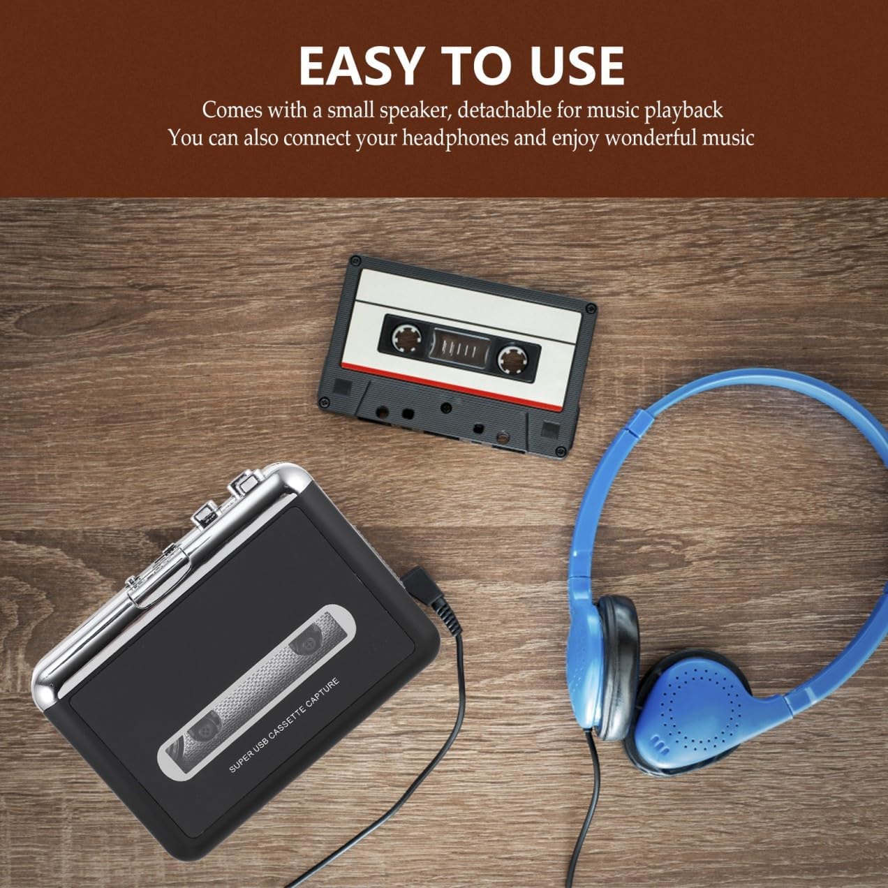 Cassette to Converter USB Tape Music Player with Detachable Speaker Portable Personal Cassette Player for Audio Playback and Digital Conversion Compatible with Headphones