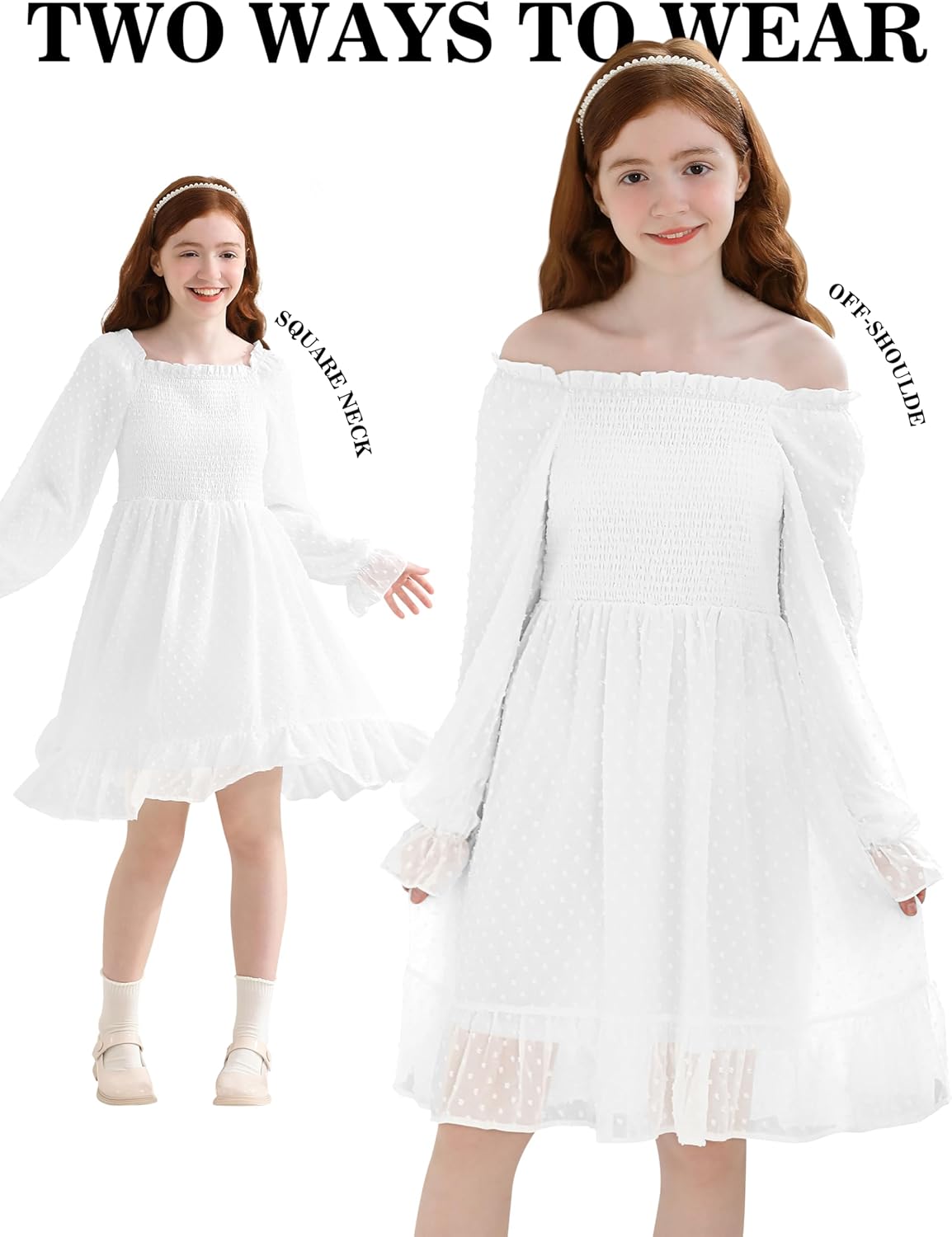 Cubear Girls Long Sleeve Dress Kids Ruffle Tiered Dress Swiss Dot A-Line Christmas Fall Winter Dress 6-15 Years - Image 4