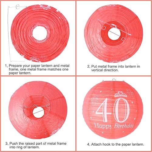 Miniatura 7 de Decoraciones de cumpleaños número 50 para mujer, faroles de papel colgantes 50, linternas rojas y rosas para decoraciones de aniversario, telón de