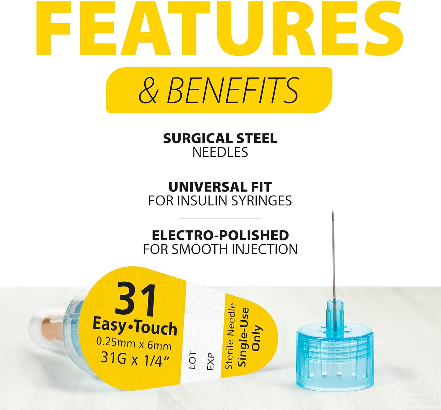 Easy Touch Insulin Pen Needles- 31G, 3/16-Inch (5mm), Box of 100