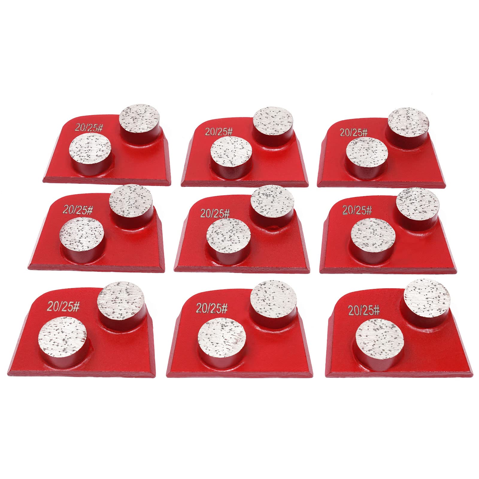 9 discos de molienda de diamante trapezoidales de diamante para piso de hormigón, rueda de disco de disco de grano 30/40, molinillo de metal de unión media (rojo 20/25)