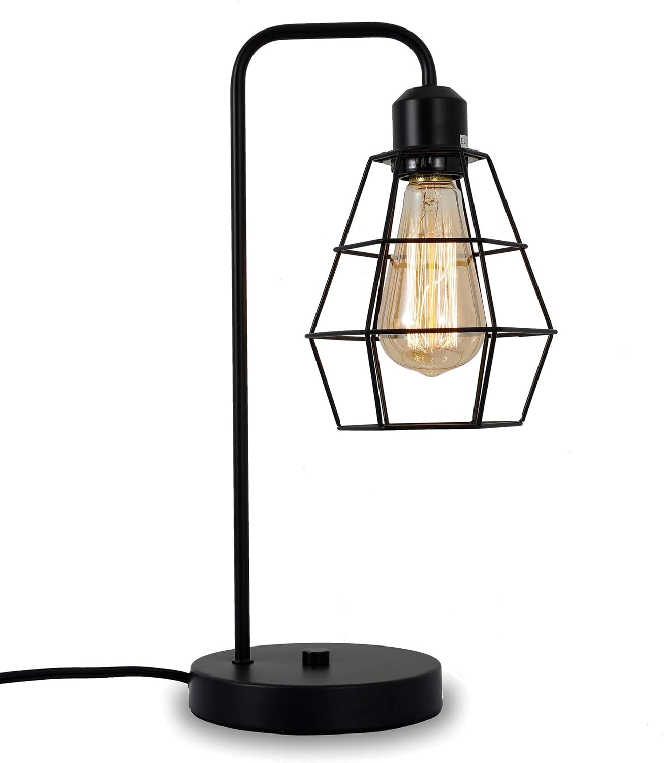 Industrial Black Vintage Edison Farmhouse Desk Lamp, Metal Shade Cage for Nightstand, Bedside, Office, Bedroom, Living Room