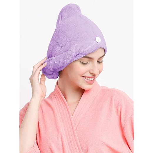 Cortina Microfiber 380 TC Hair Towel Cap,Soft Absorbent Quick Drying Cap for Curly Thick Hair,Wrap Cap for Women Girls-Pack of 1,Purple