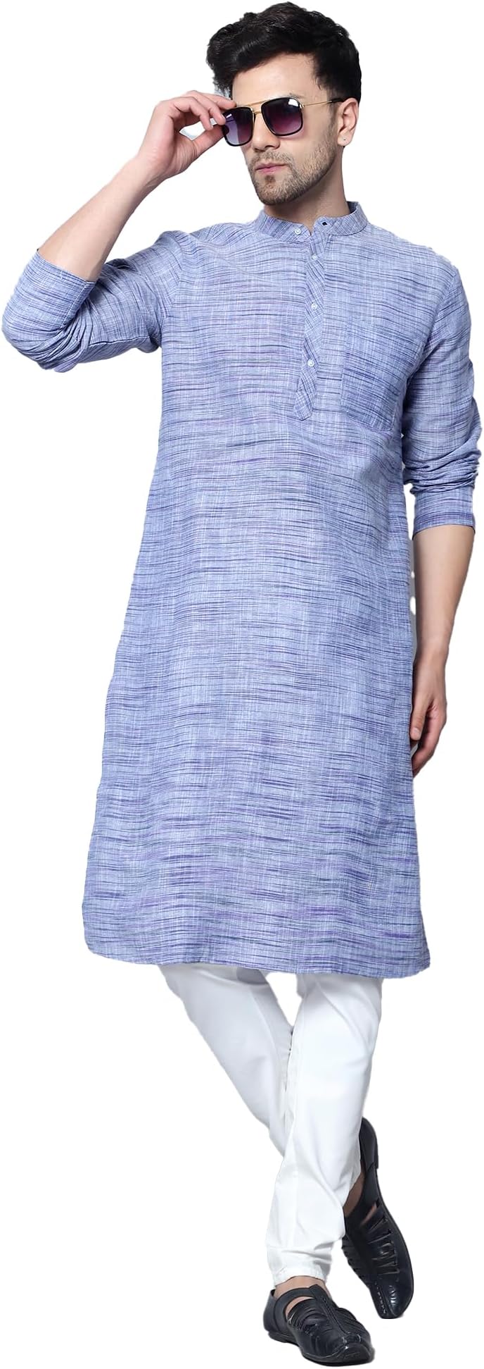 Latest Chikan Men's Cotton Regular Textured Long Kurta Full Sleeves - Casual Ethnic Wear�